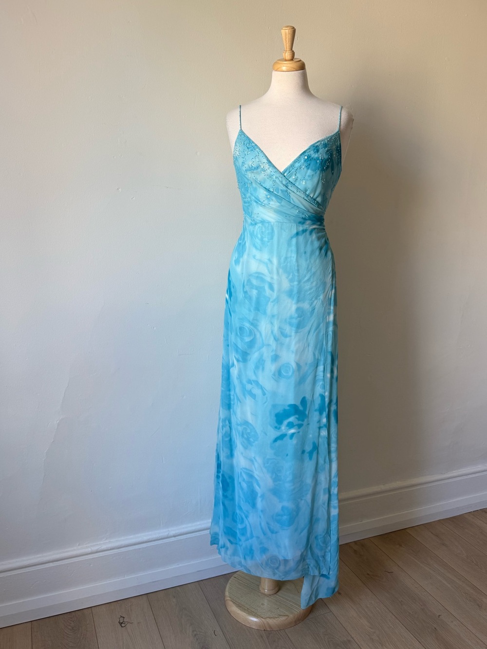 Tahari Blue Floral Chiffon Maxi Dress